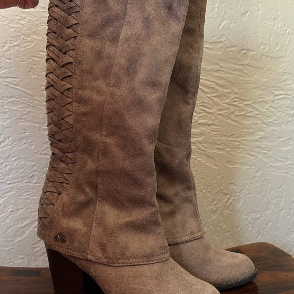 Taupe Over the Knee Boots with Braided Detail